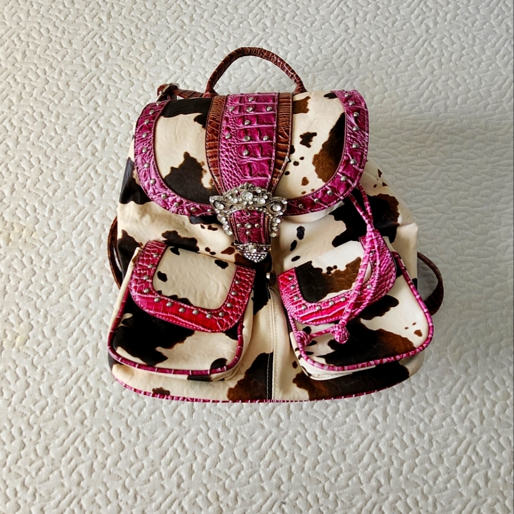Cow Print Pink Backpack